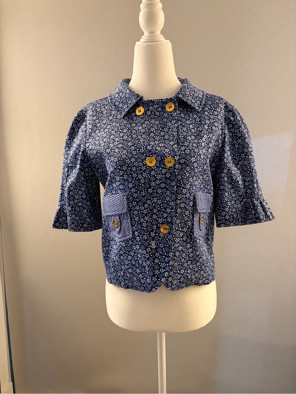 Roberto Cavalli Blue and White Polka Dot Silk Lining with Brown Label Size 38